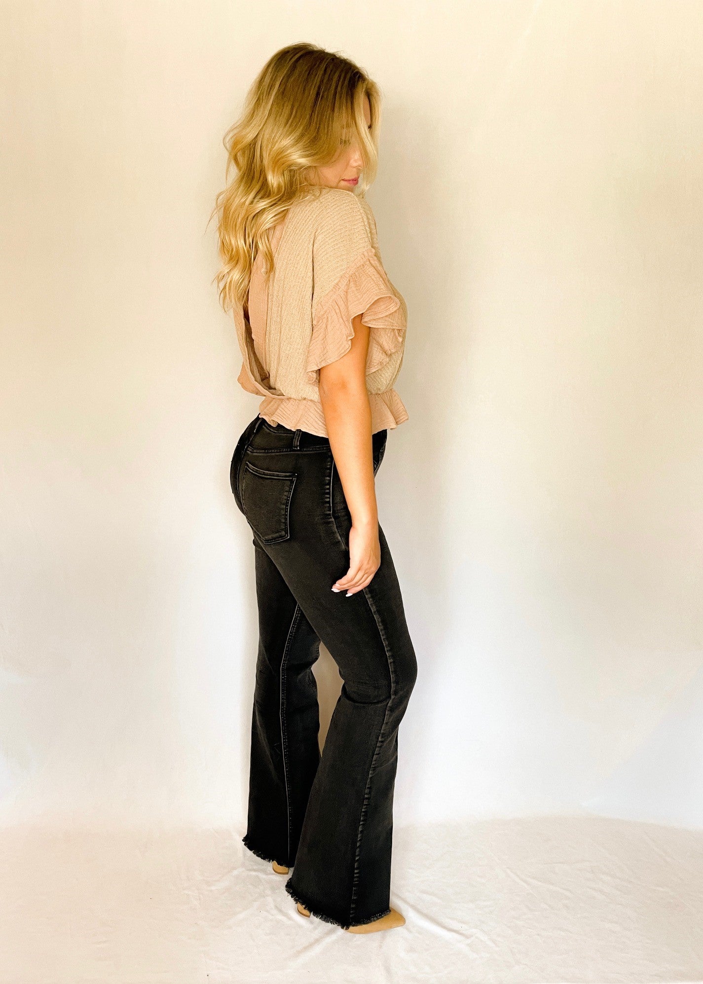 Mocha Ruffle Detail Crop Top