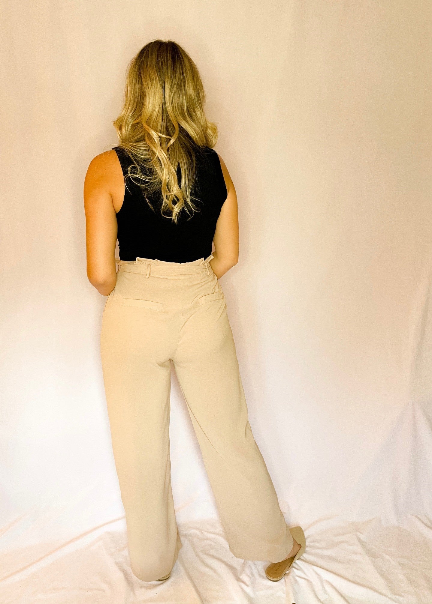 Taupe Paperbag Pants with Waist Tie