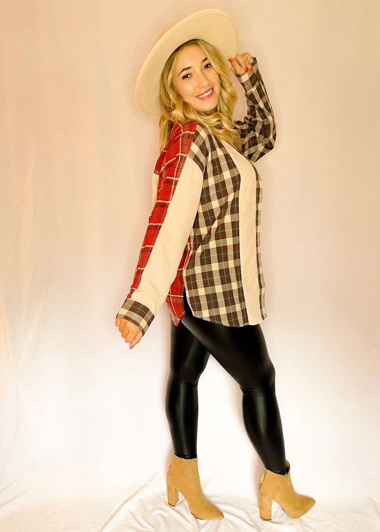Terracotta Color Block Plaid Shacket
