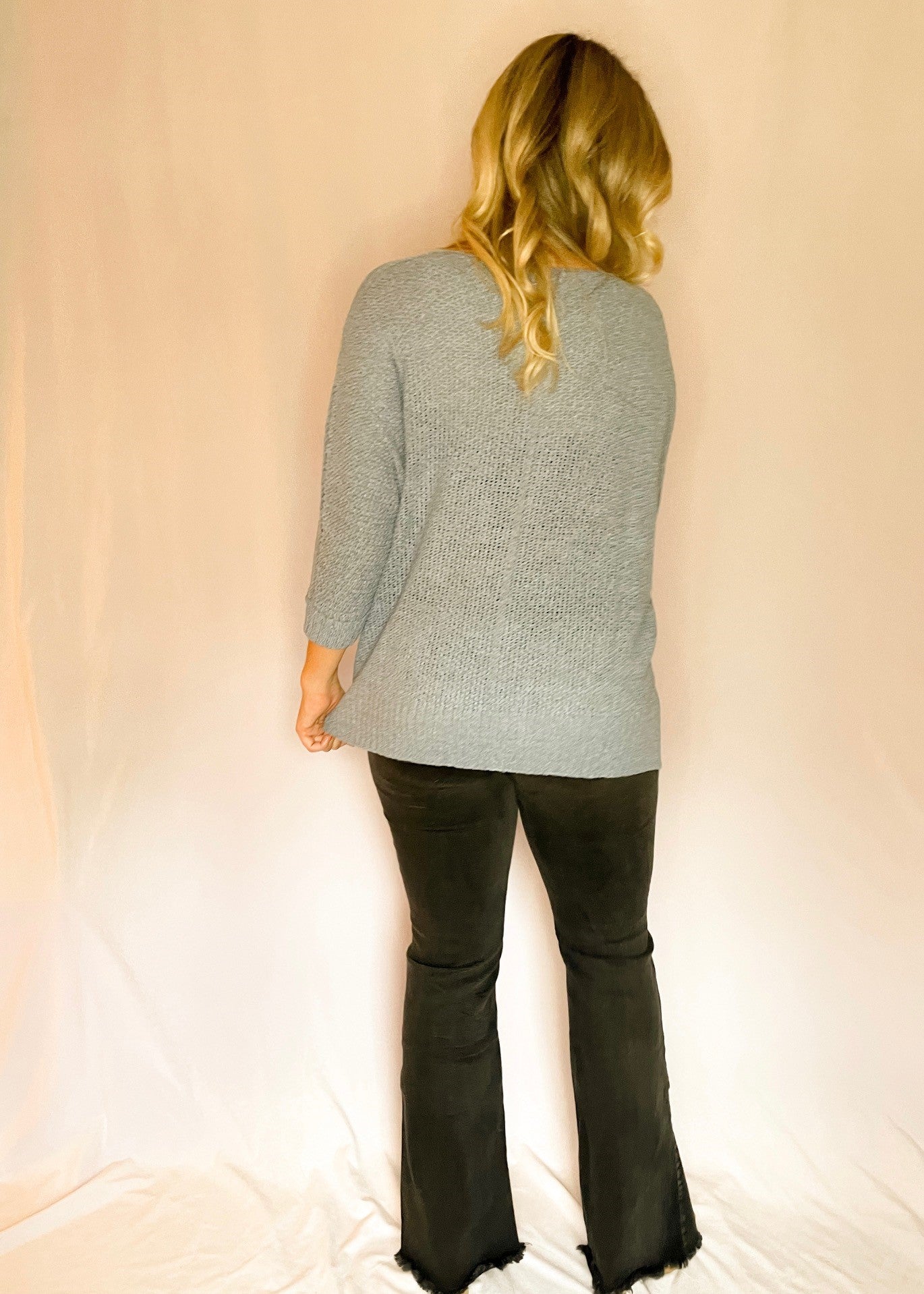 Dusty Blue 3/4 Sleeve Knit Sweater
