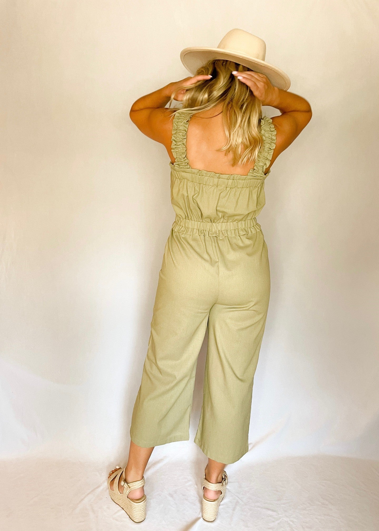 Olive Ruched Strap Jumpsuit *FINAL SALE*