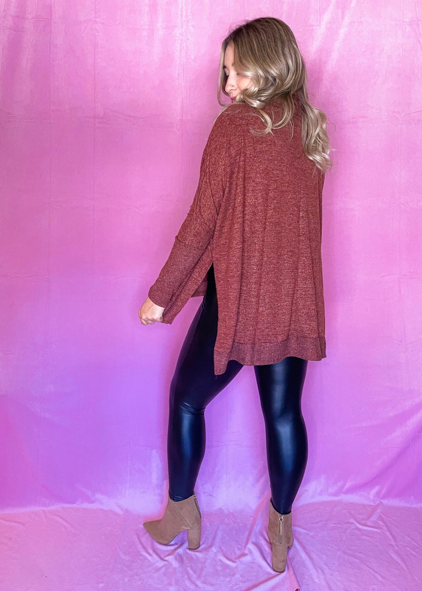 Rust Cowl Neck Hi-low Sweater