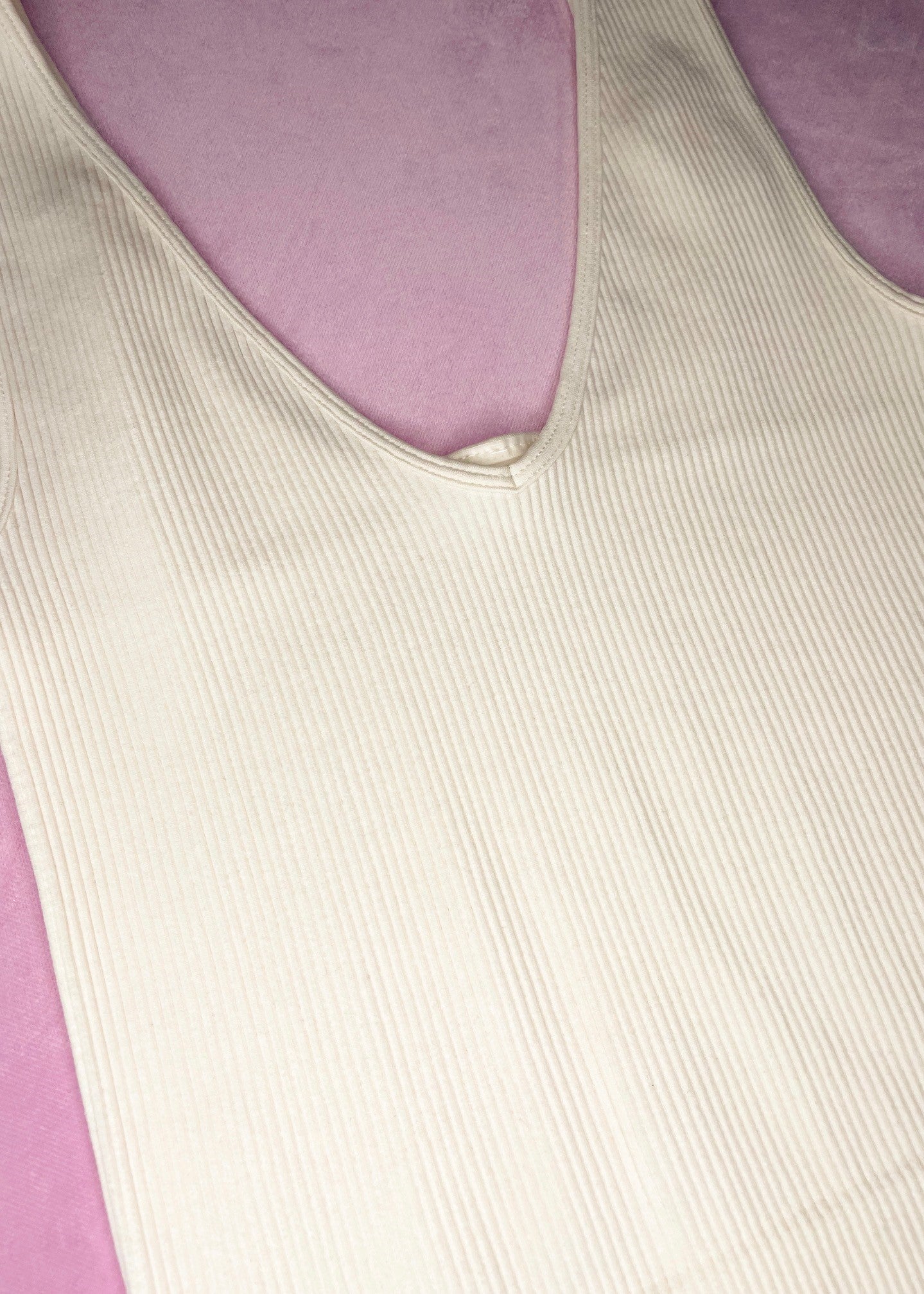 Cream Ribbed V-neck Tank