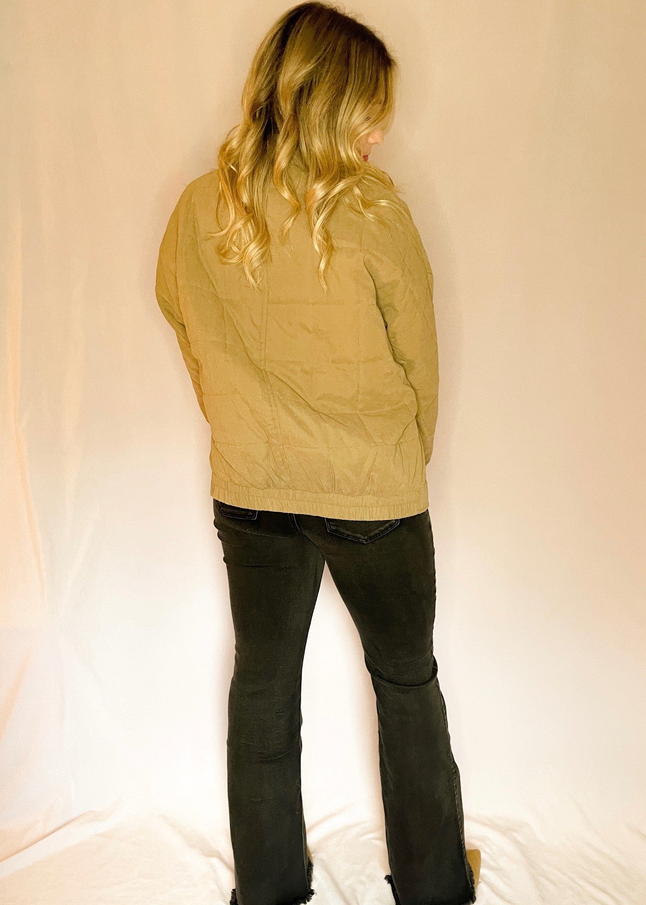 Camel Quilted Zip Up Puffer Jacket