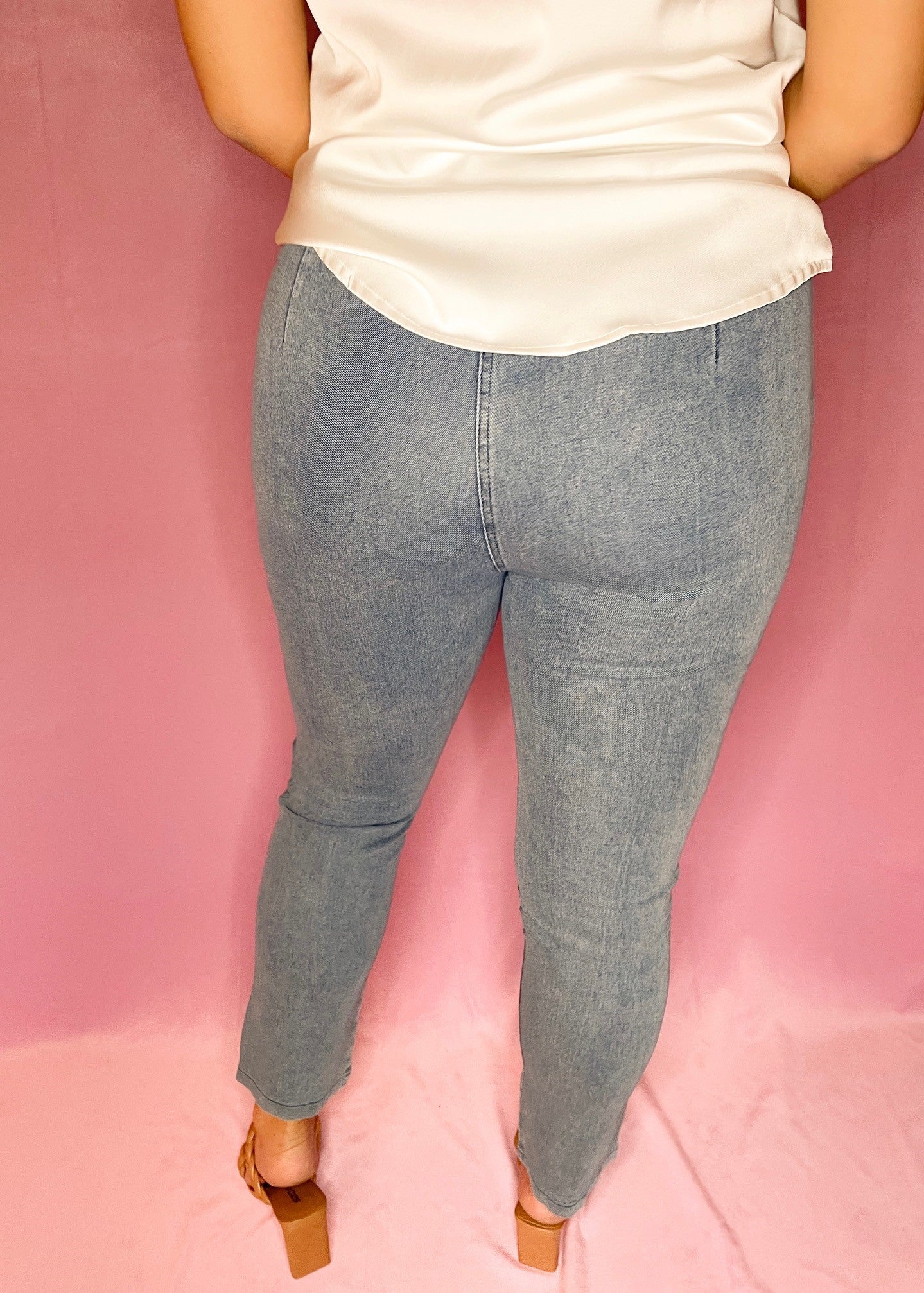 Front Slit Denim Stretch Pants