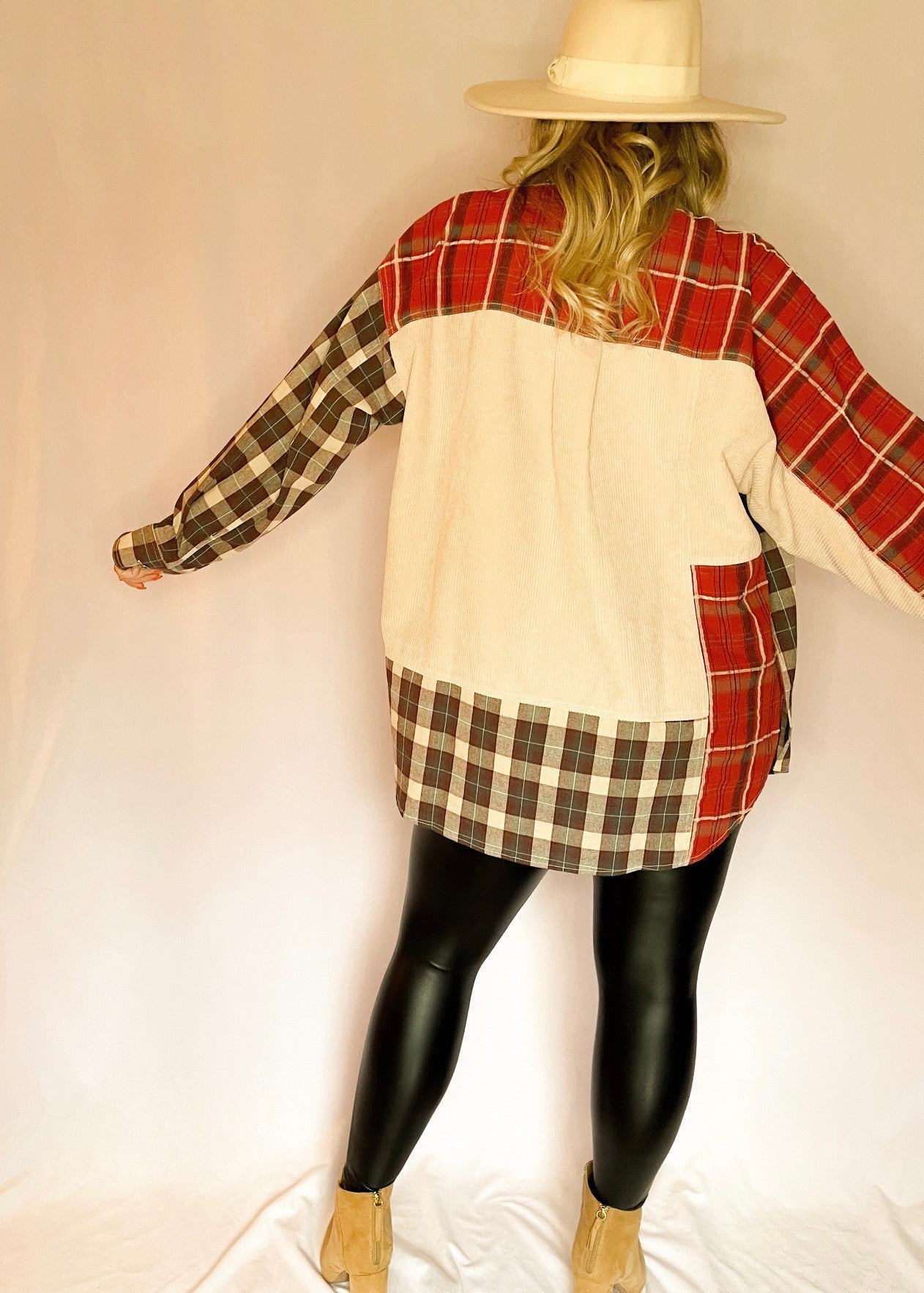Terracotta Color Block Plaid Shacket