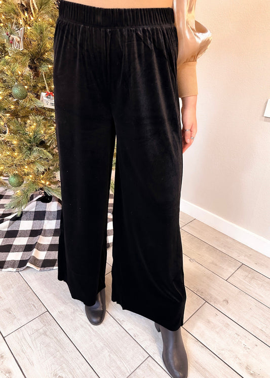 Black Velvet Wide Leg Pants