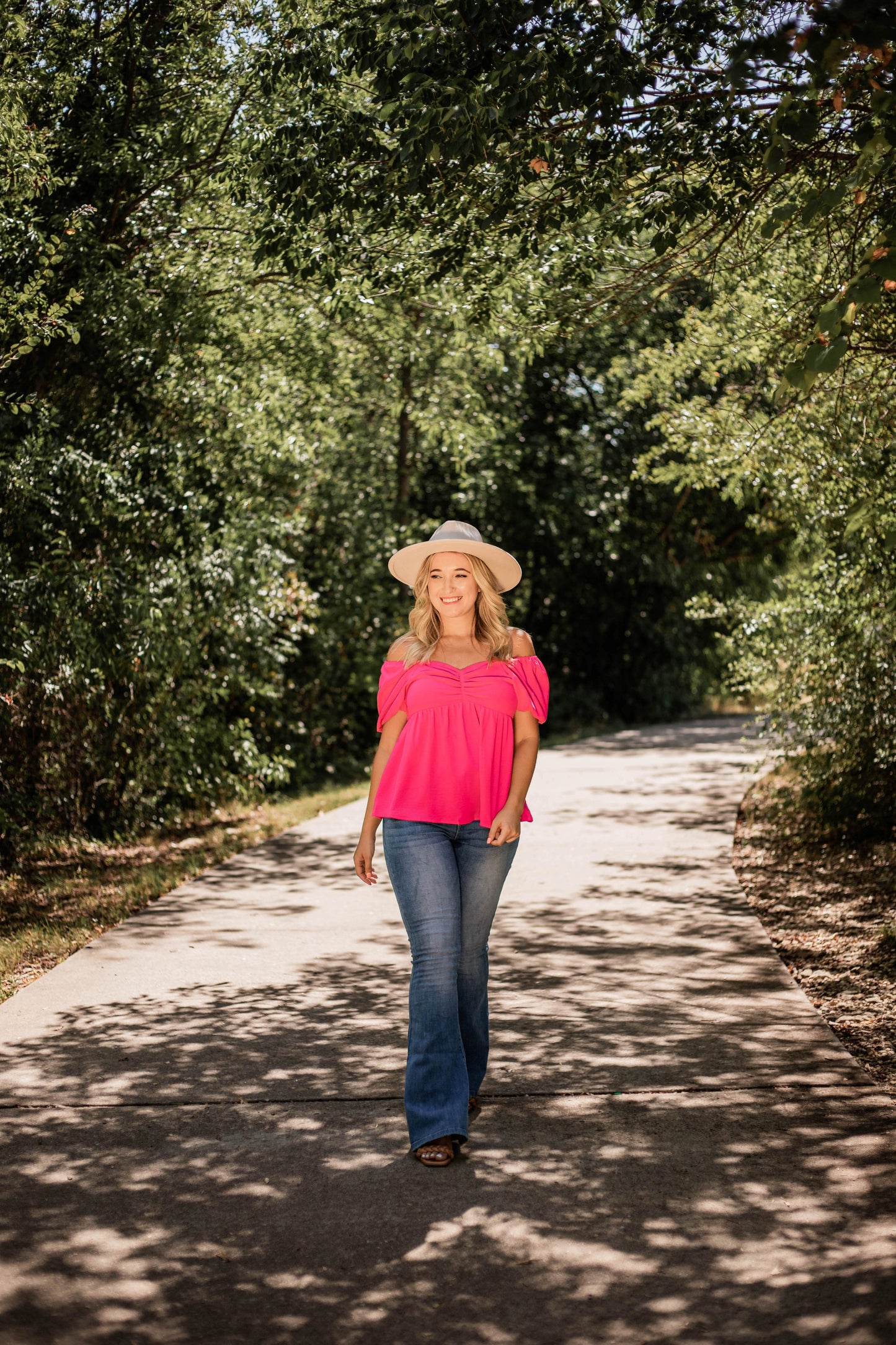 Hot Pink Bubble Sleeve Baby Doll Top