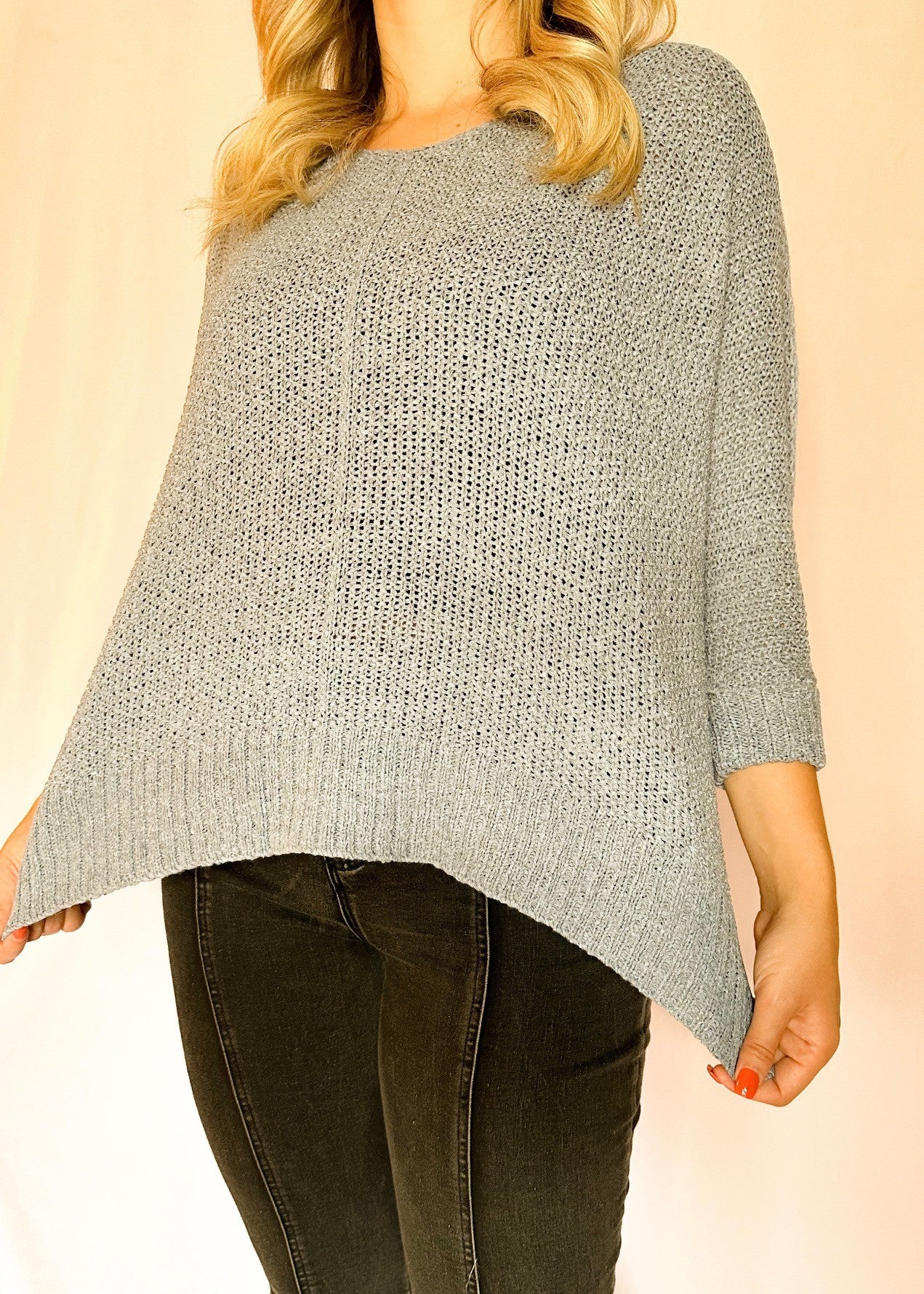 Dusty Blue 3/4 Sleeve Knit Sweater