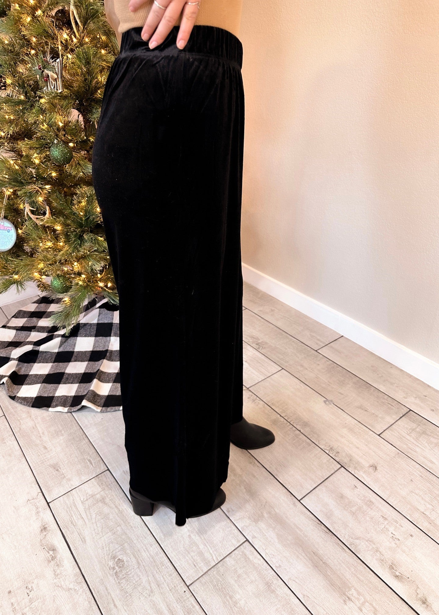 Black Velvet Wide Leg Pants
