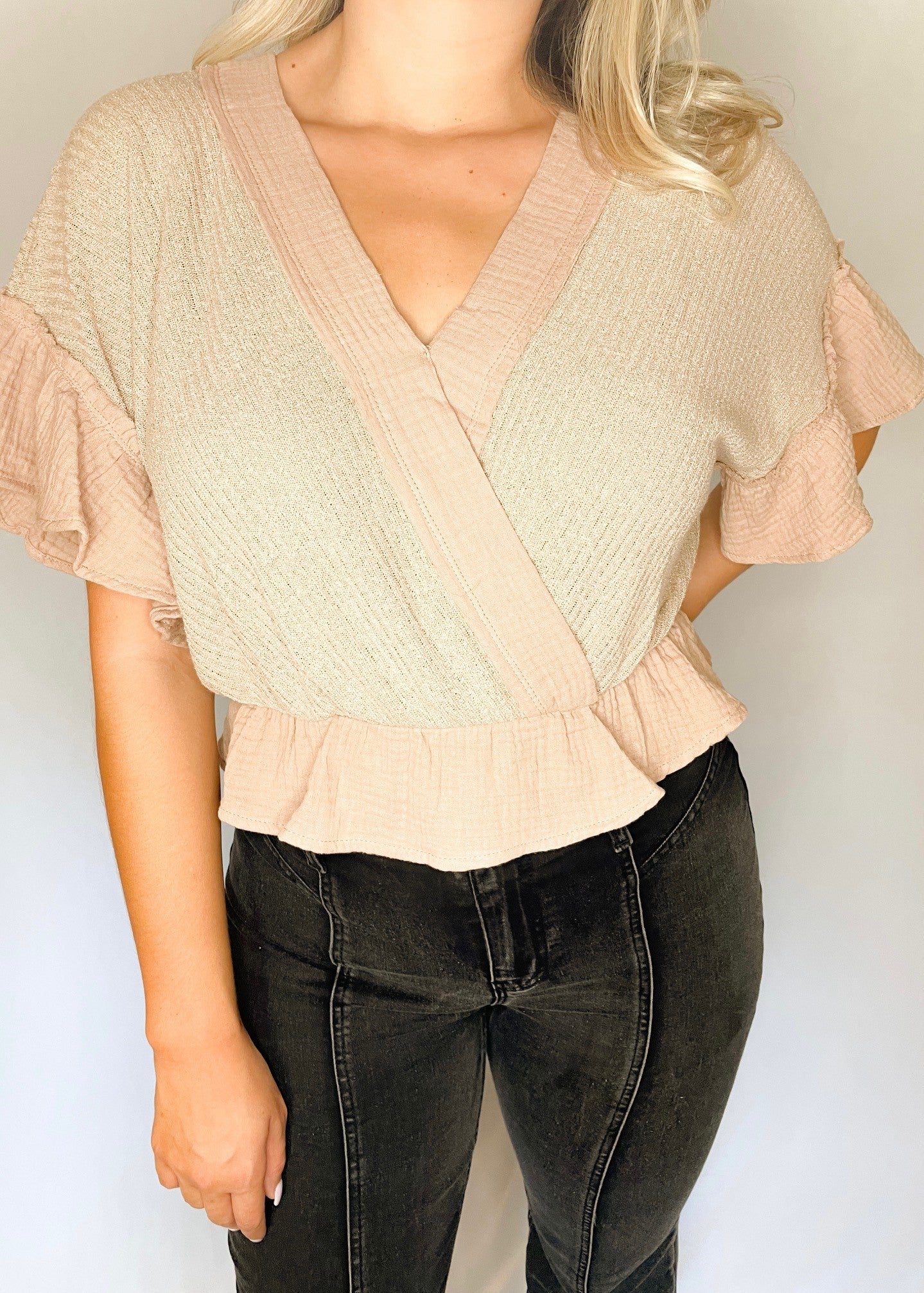 Mocha Ruffle Detail Crop Top