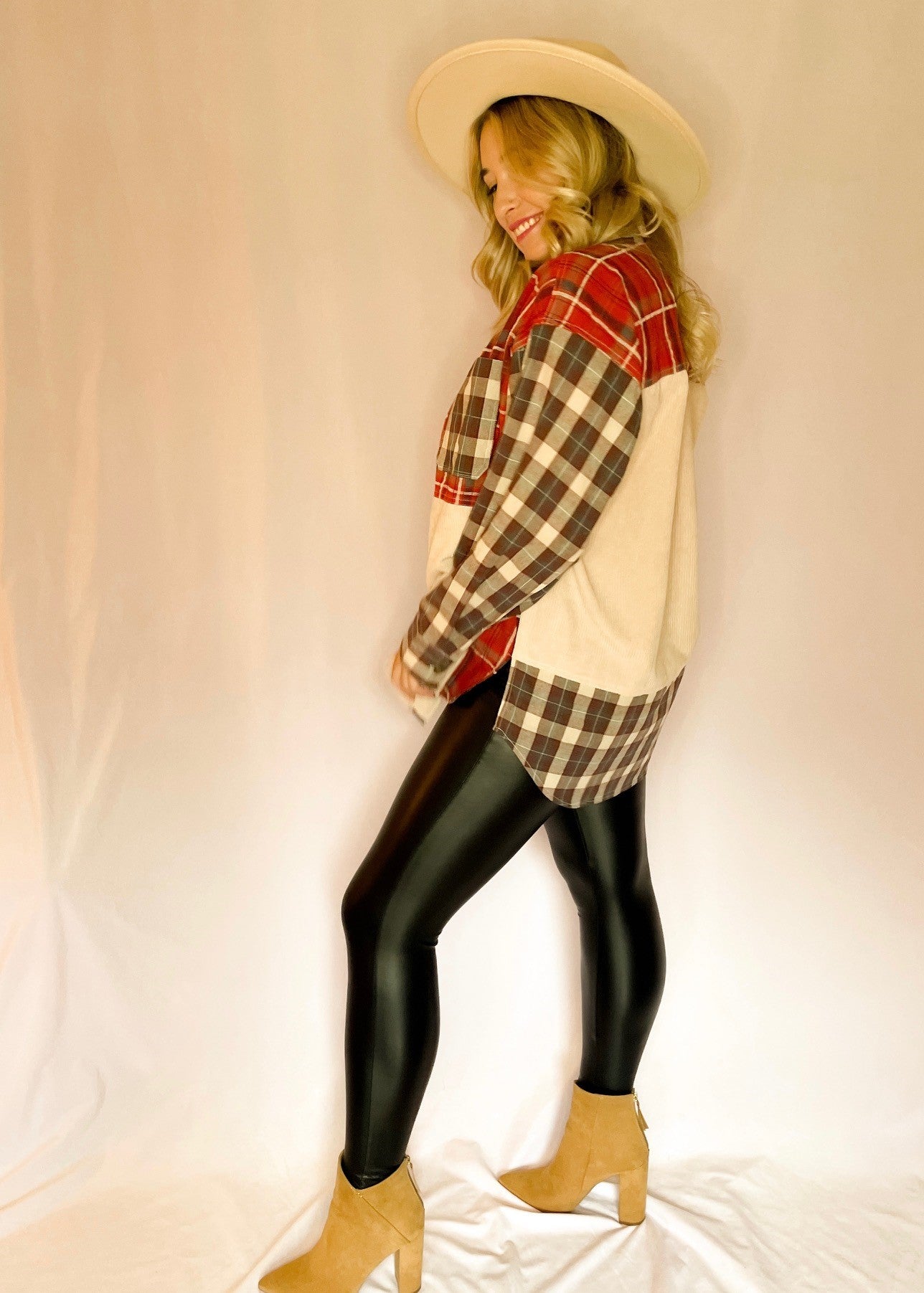 Terracotta Color Block Plaid Shacket