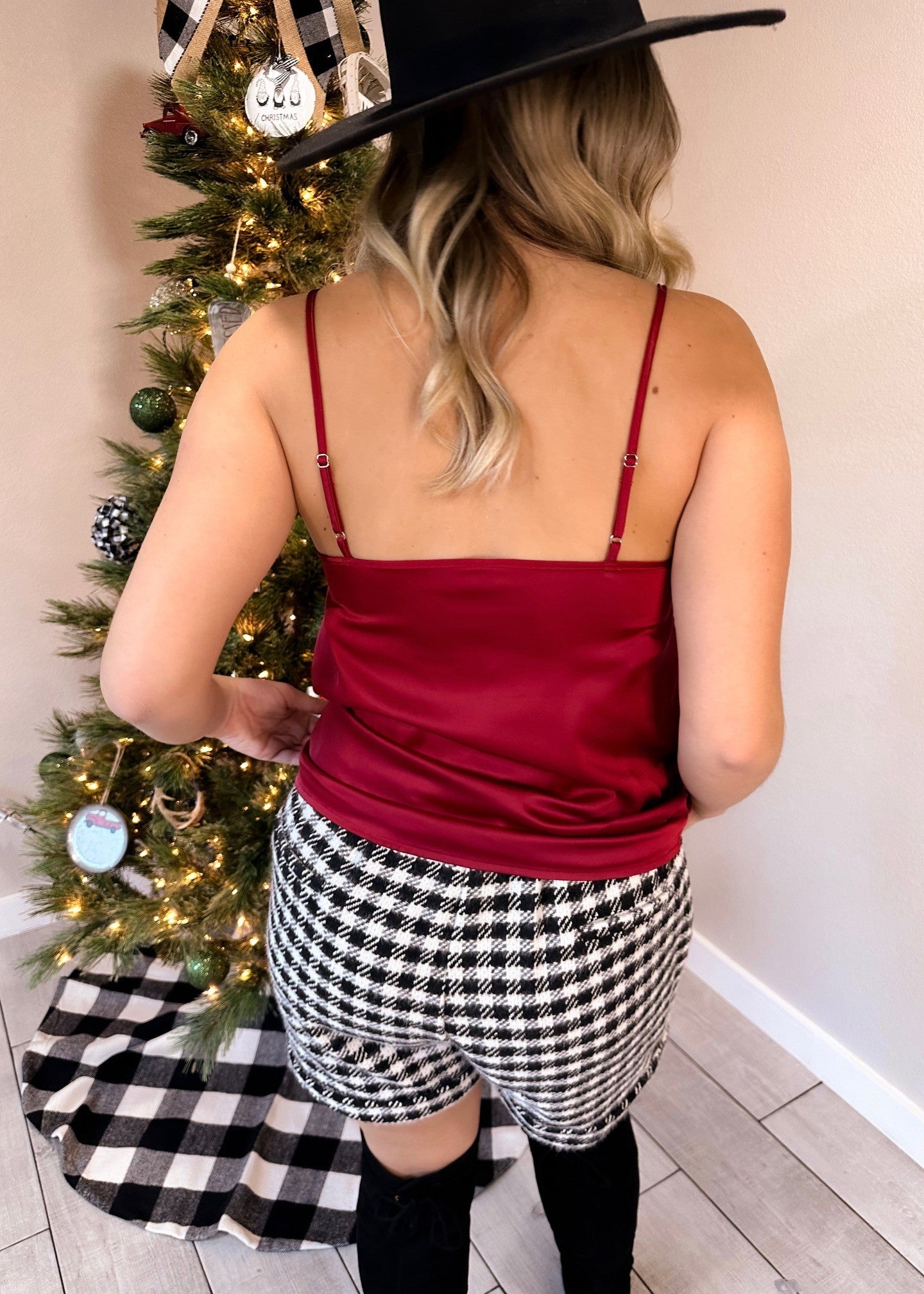 Burgundy Satin Cowl Neck Tank Top