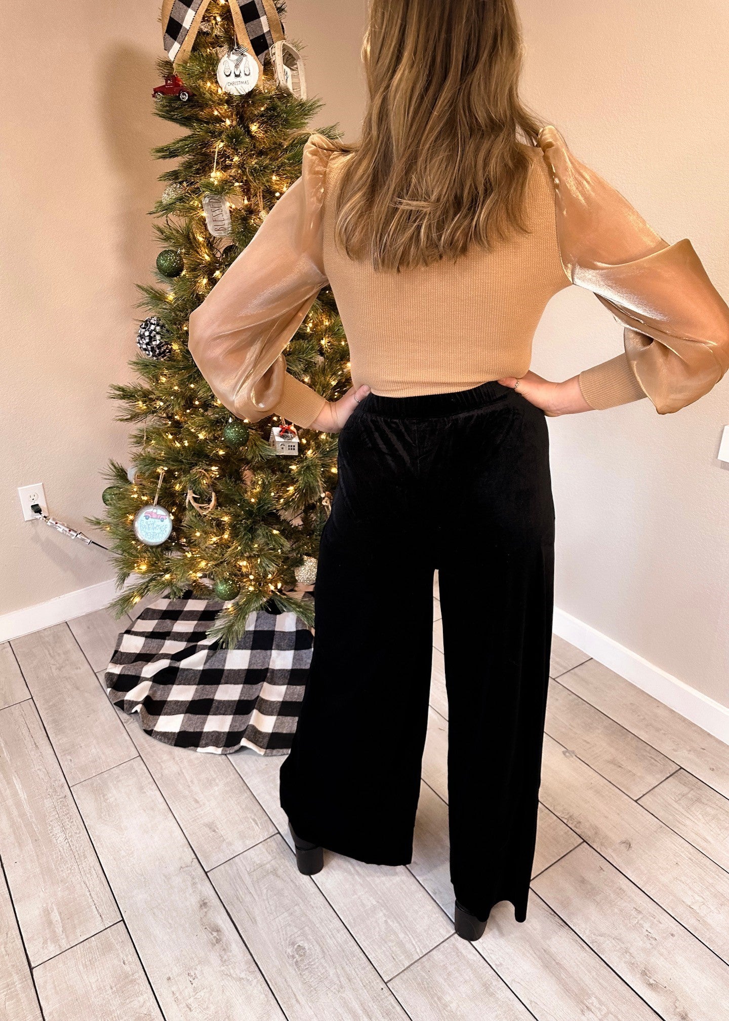 Black Velvet Wide Leg Pants
