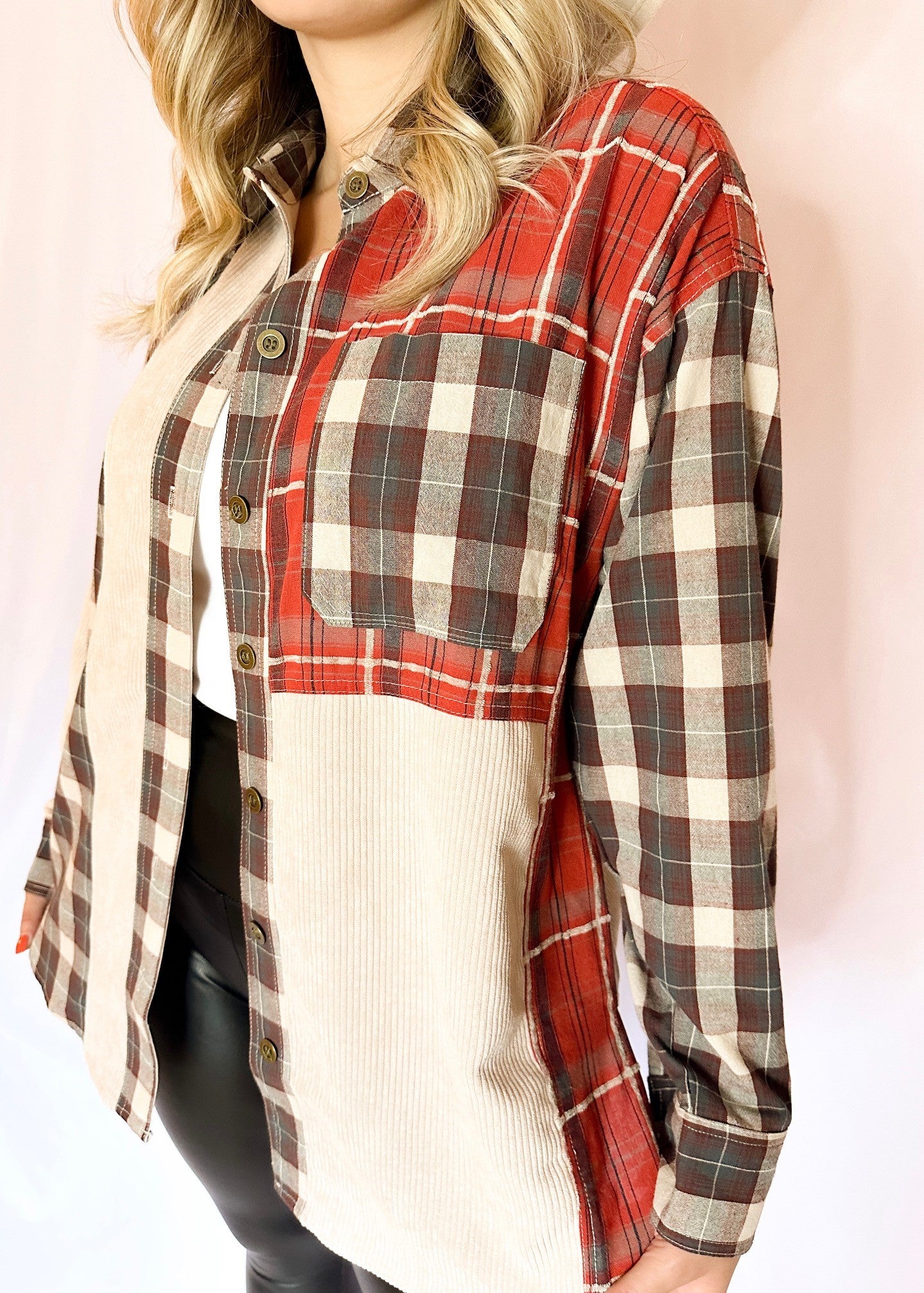 Terracotta Color Block Plaid Shacket
