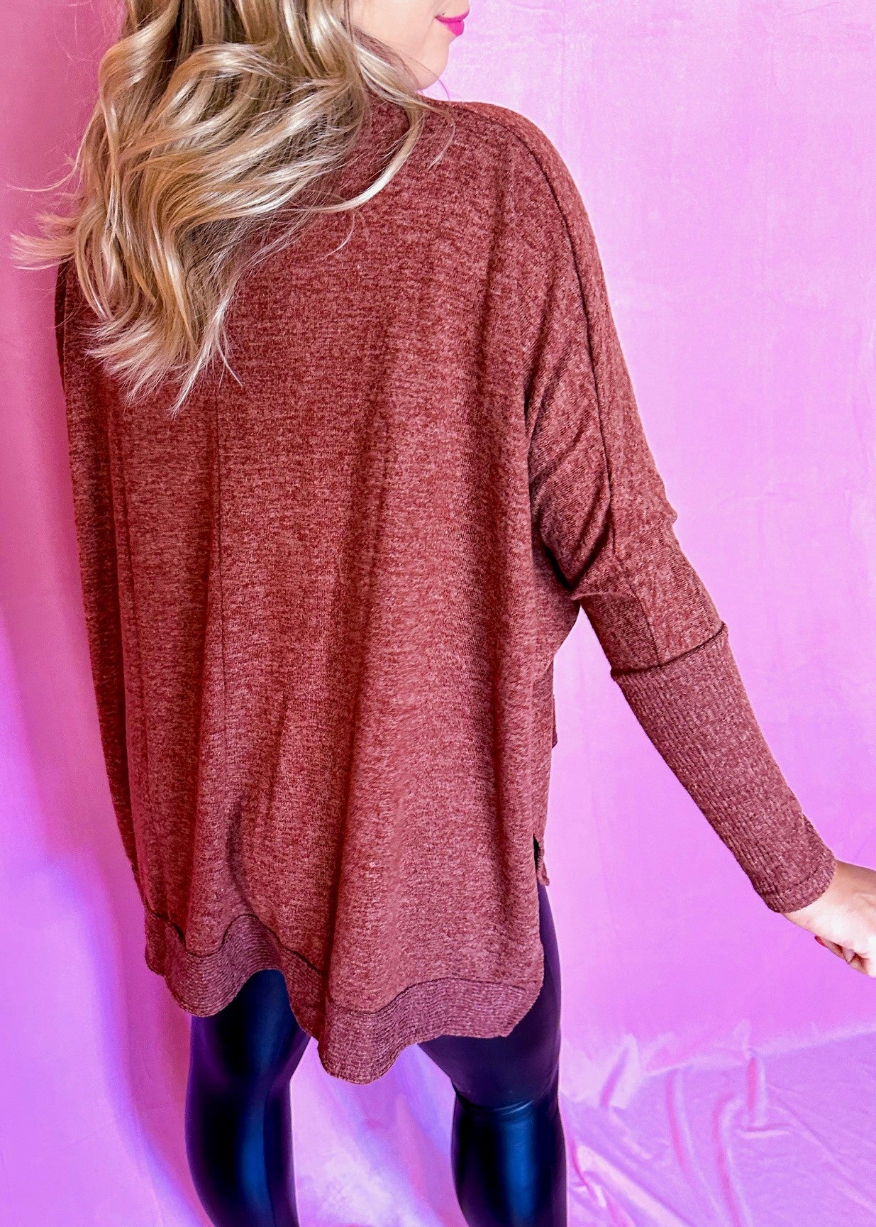 Rust Cowl Neck Hi-low Sweater