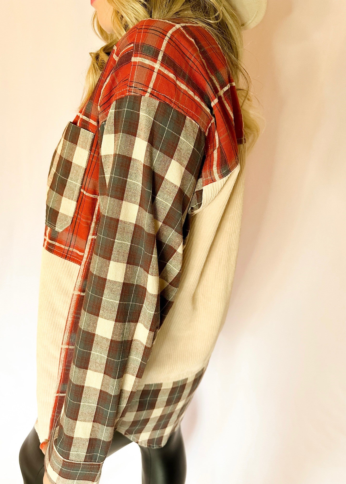 Terracotta Color Block Plaid Shacket