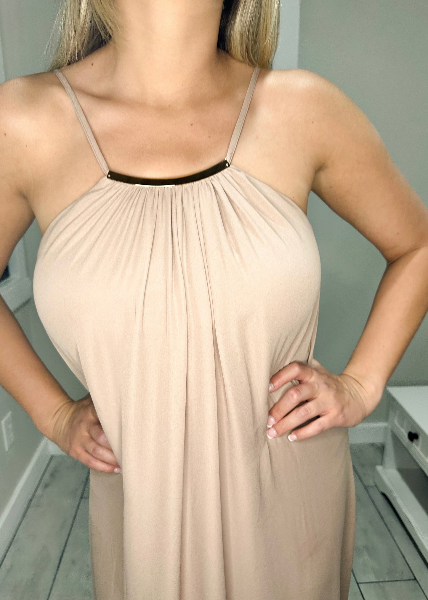 Taupe Metal Detail Maxi Dress