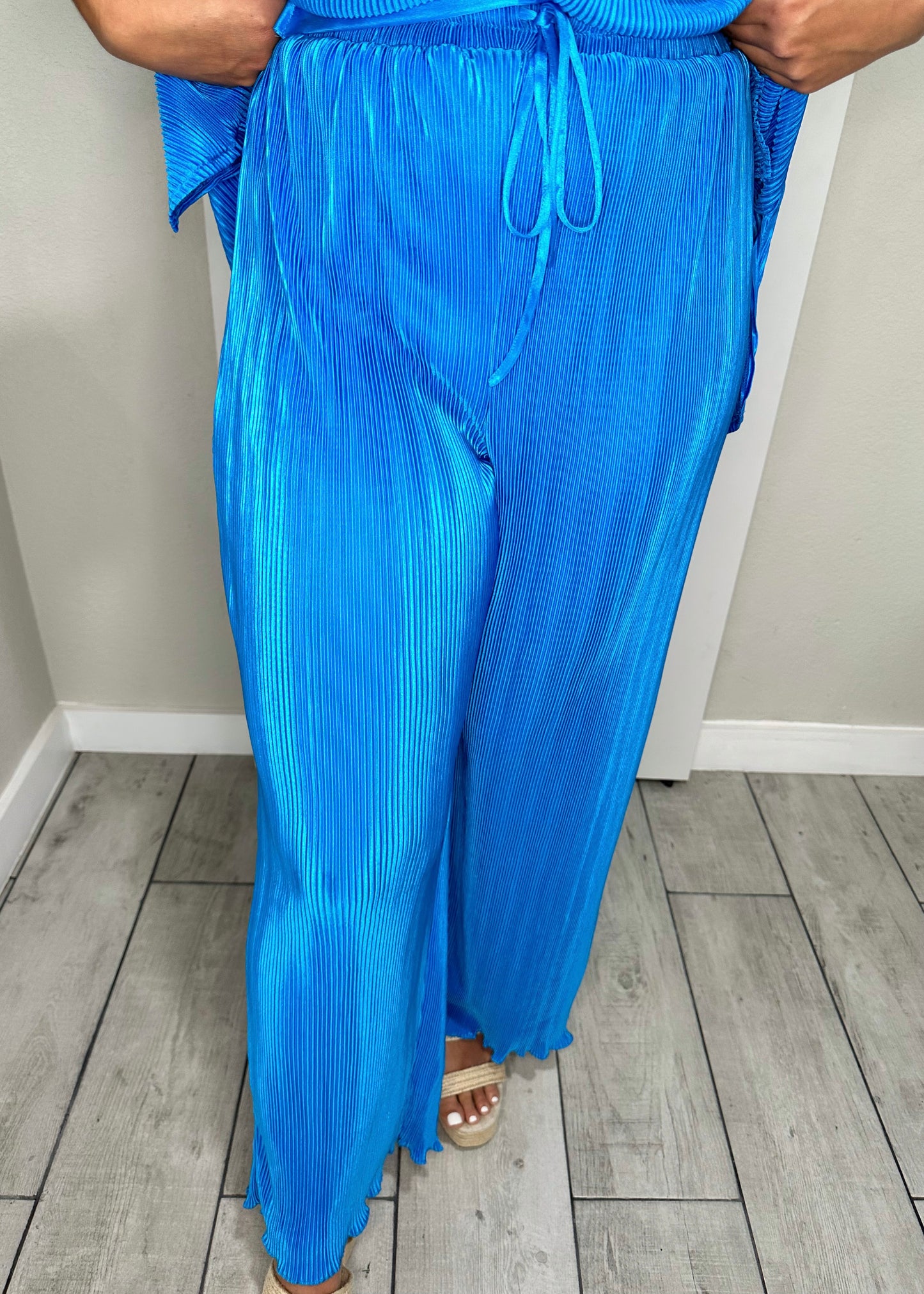 Cobalt Blue Pleated Wide Leg Pants
