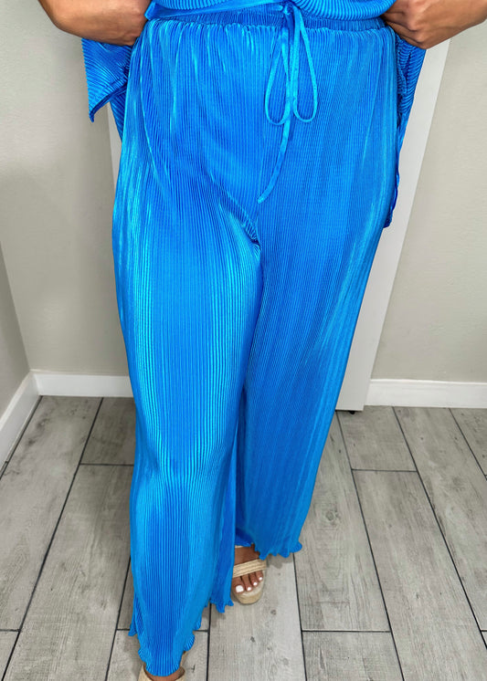 Cobalt Blue Pleated Wide Leg Pants