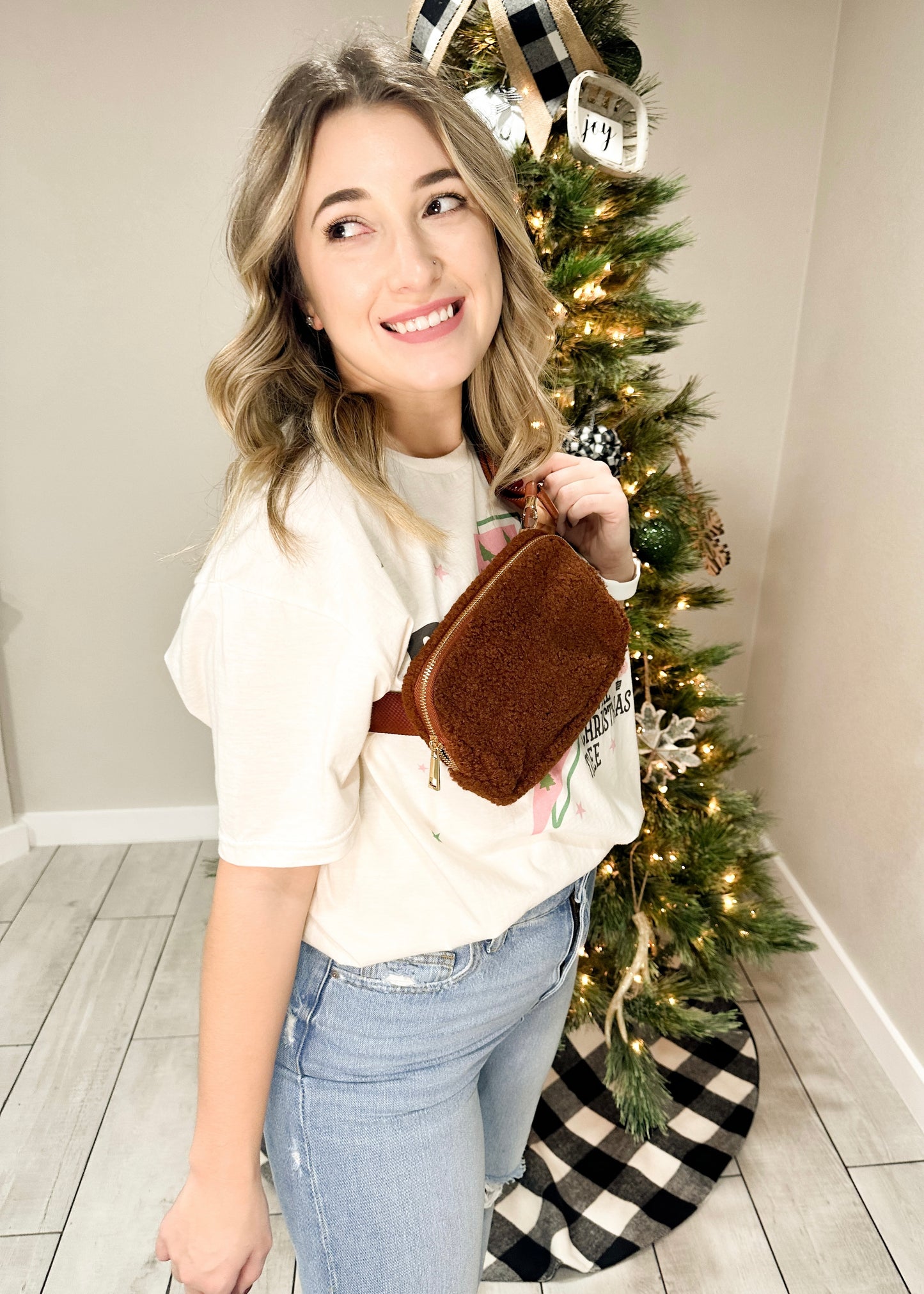 Brown Fleece Nylon Belt Bag