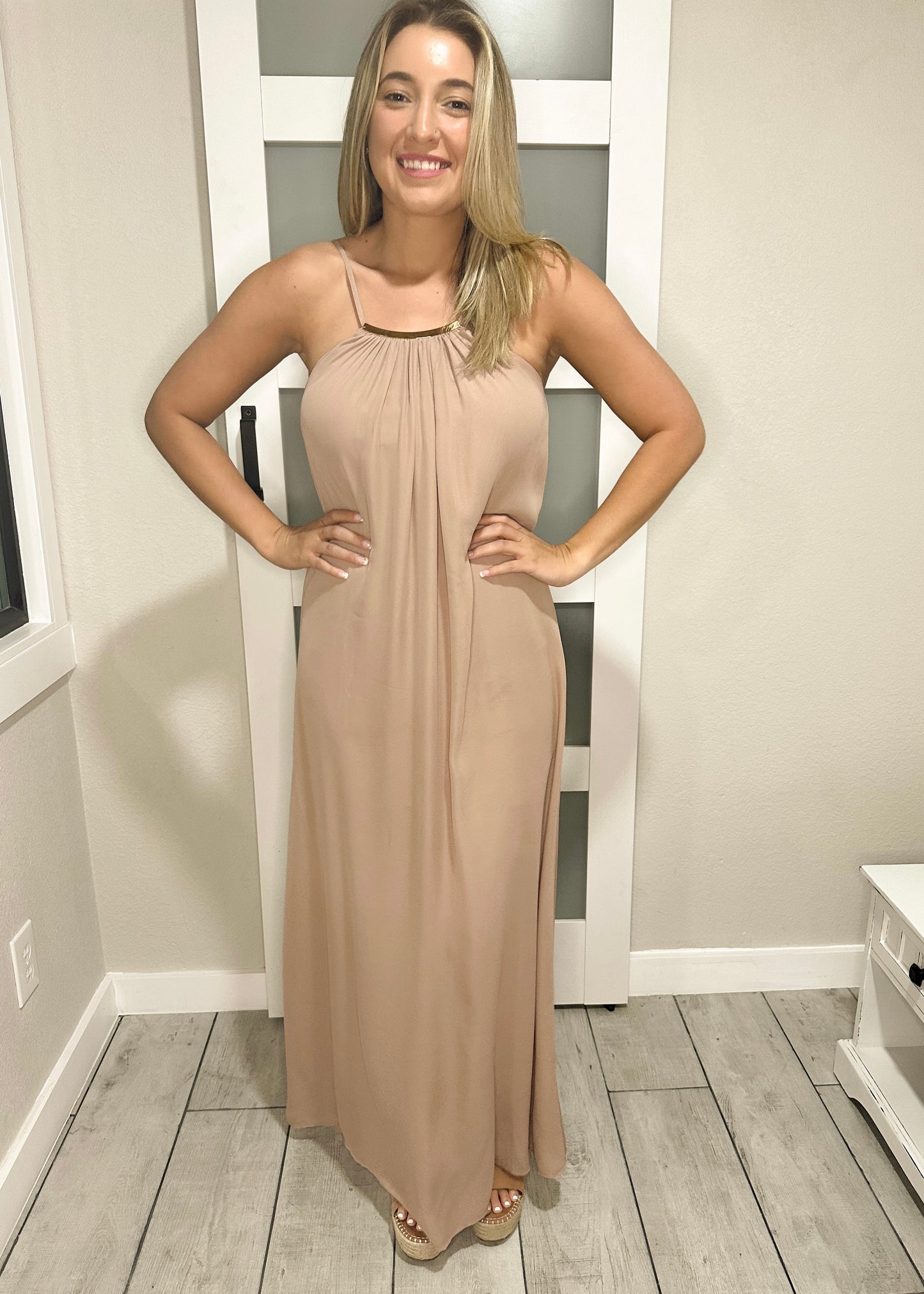Taupe Metal Detail Maxi Dress