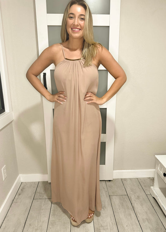 Taupe Metal Detail Maxi Dress