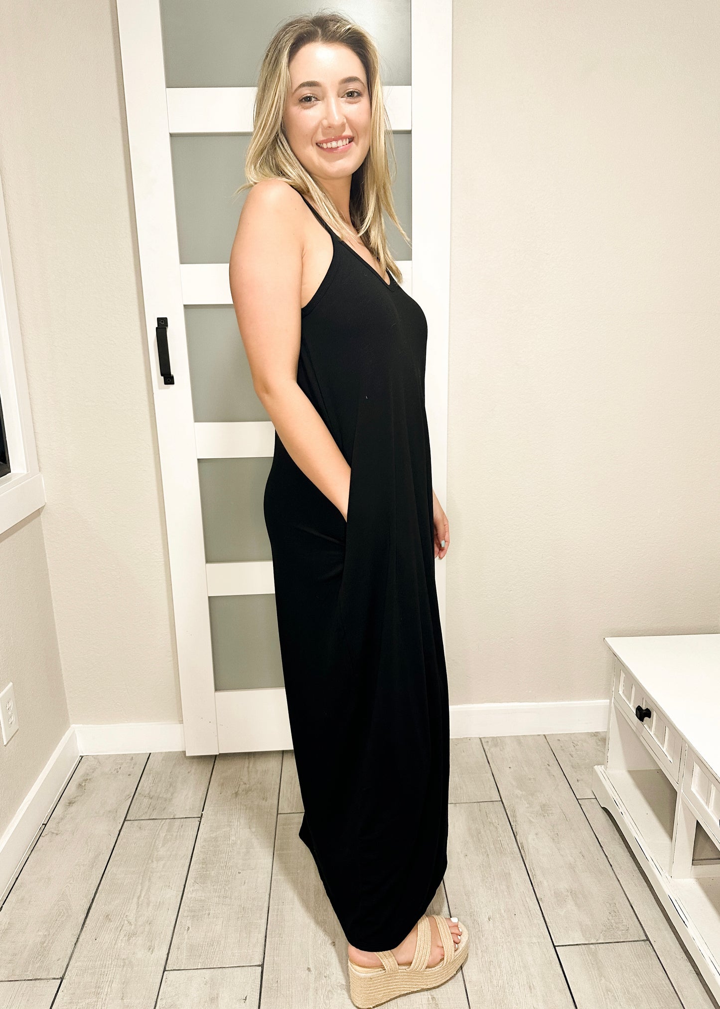 Black V-Neck Maxi Dress w/ Pockets