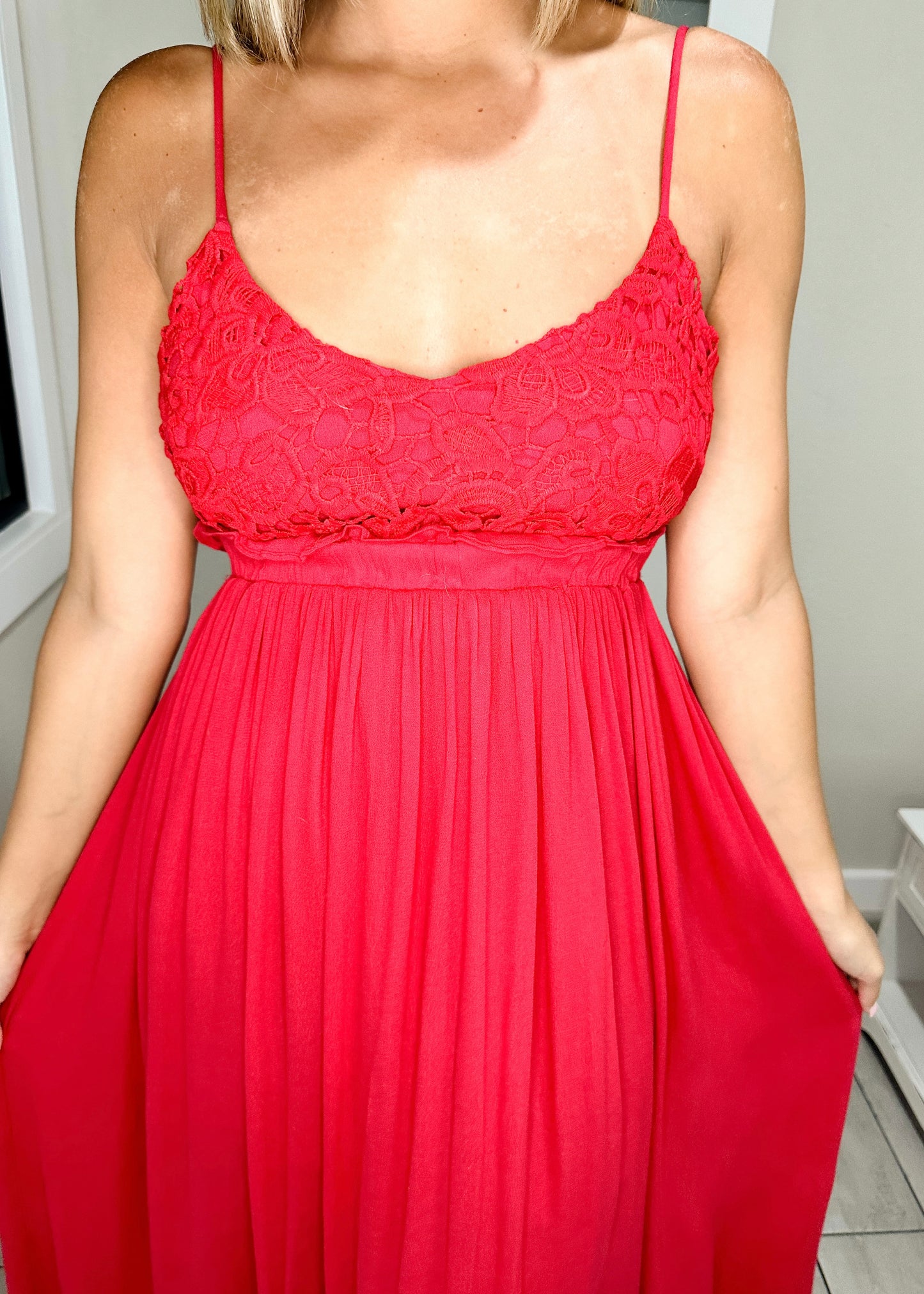 Rose Lace Top Open Back Maxi Dress