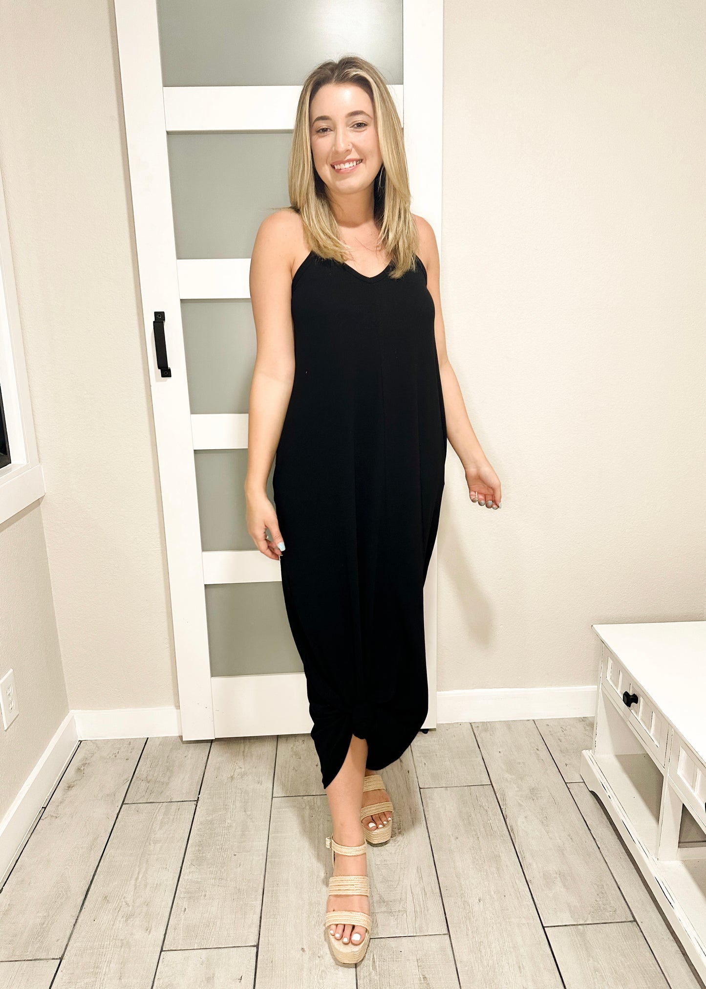 Black V-Neck Maxi Dress w/ Pockets