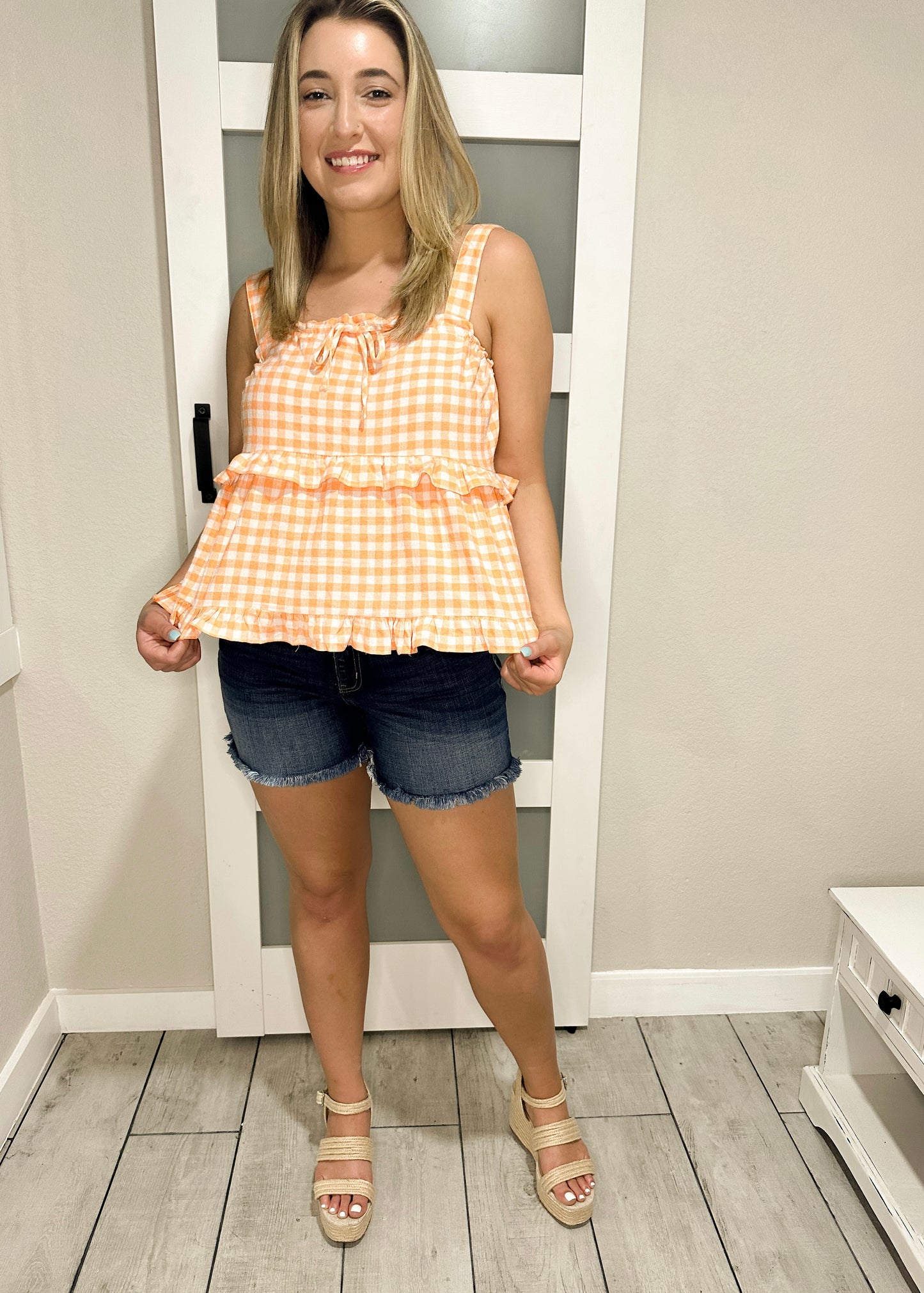 Mango Gingham Ruffled Tank Top