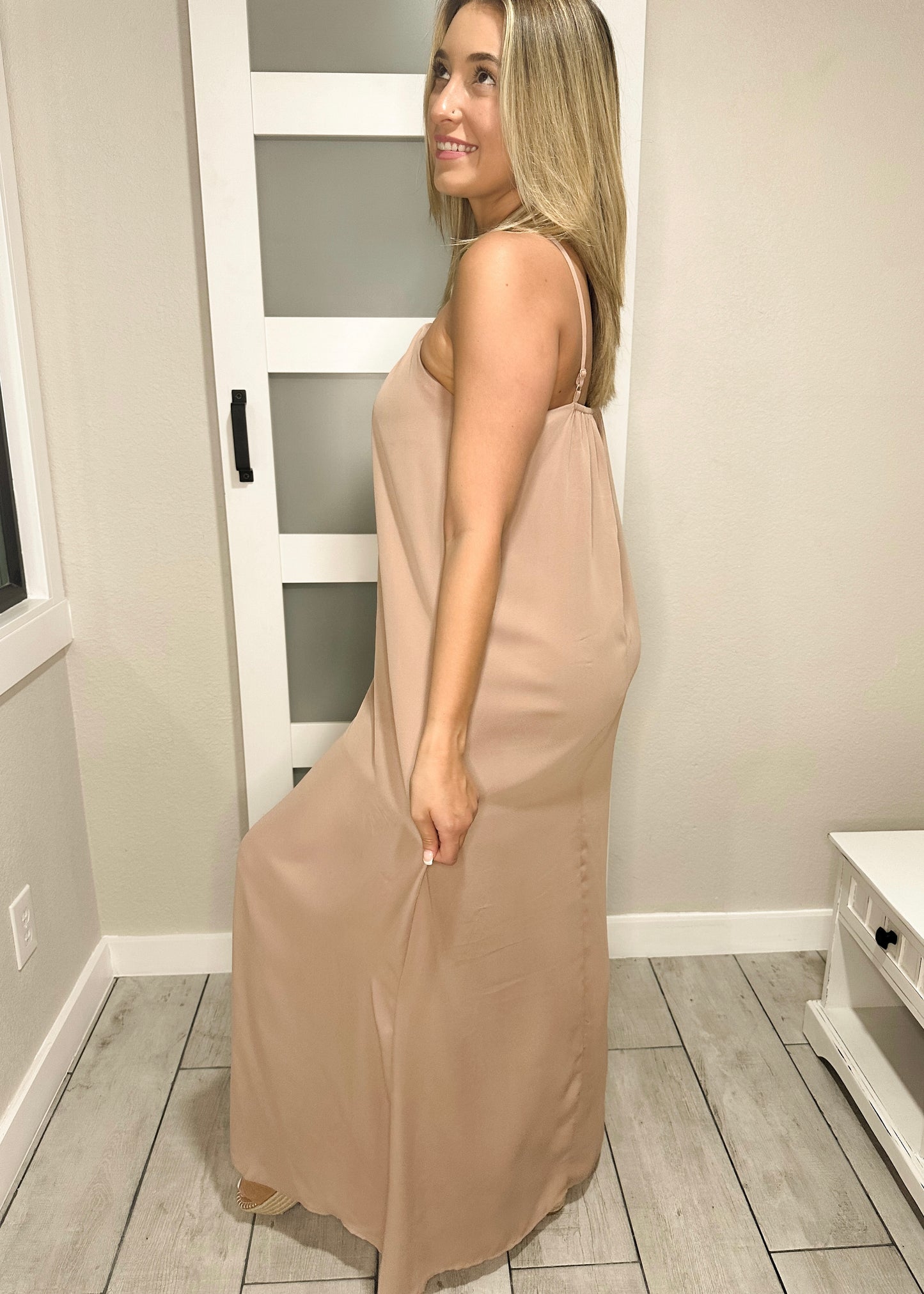 Taupe Metal Detail Maxi Dress