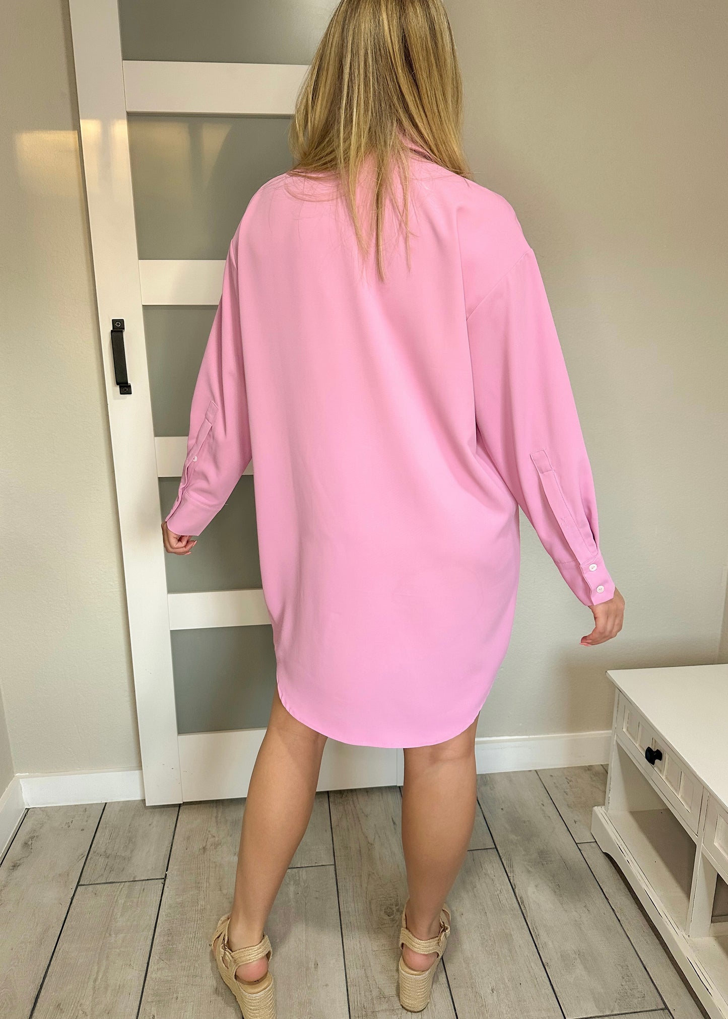 Mauve Long Sleeve Button Up Shirt Dress