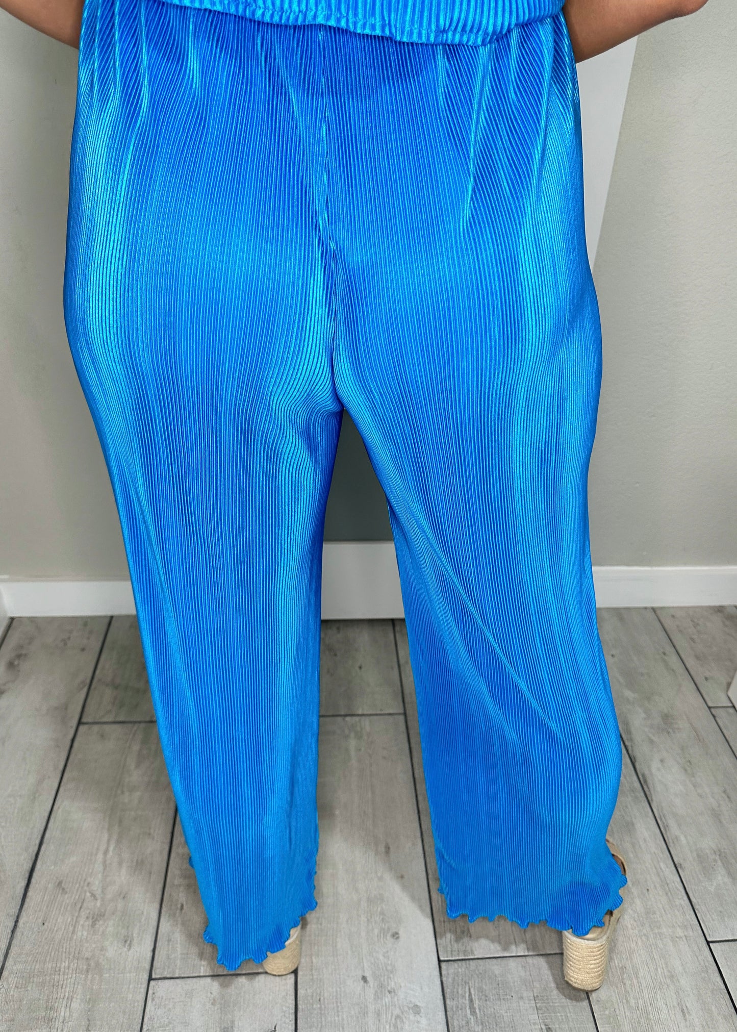 Cobalt Blue Pleated Wide Leg Pants