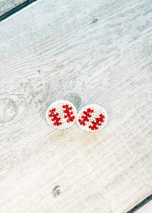 Baseball Beaded Stud Earrings