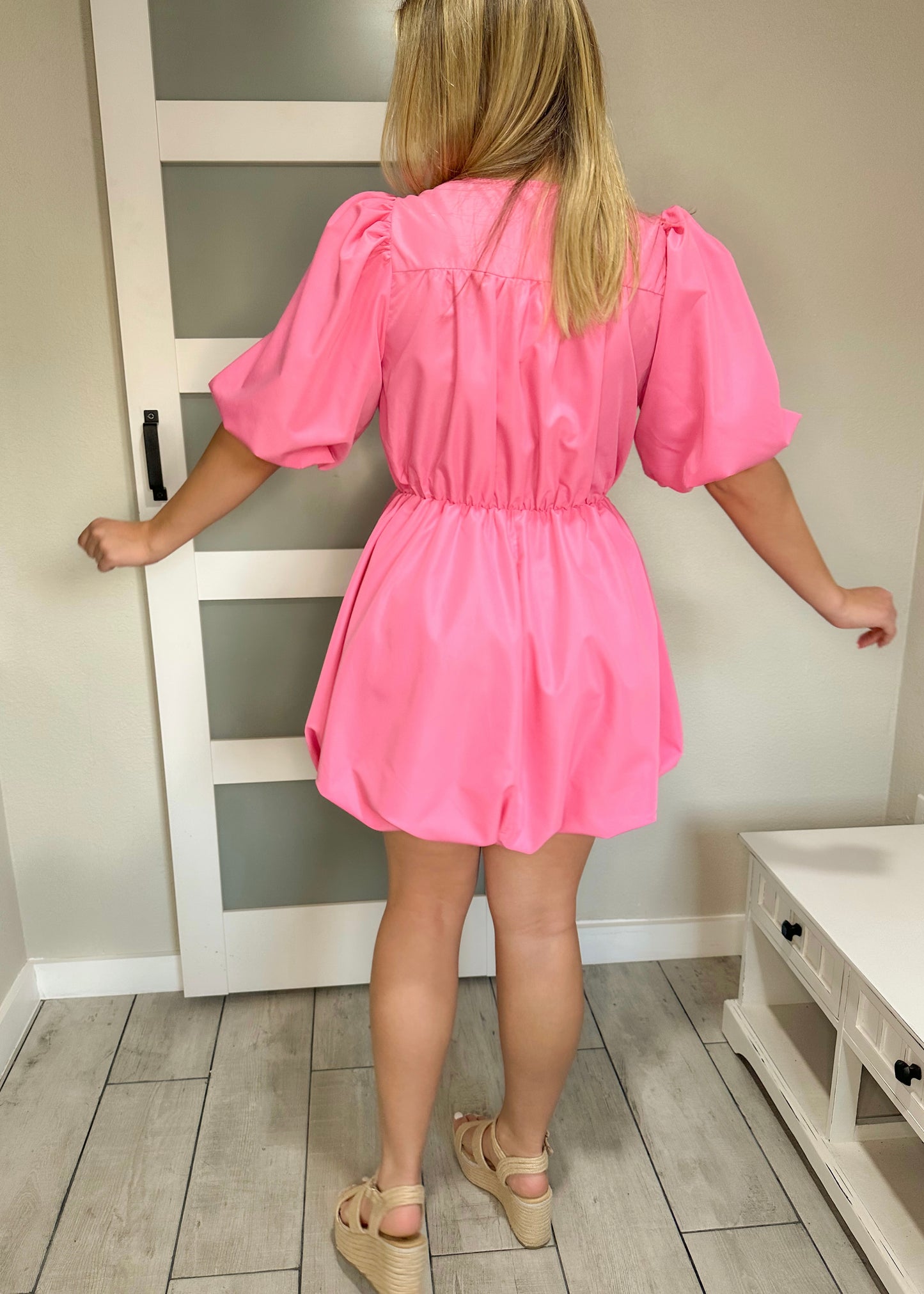 Candy Pink Puff Sleeve Dress
