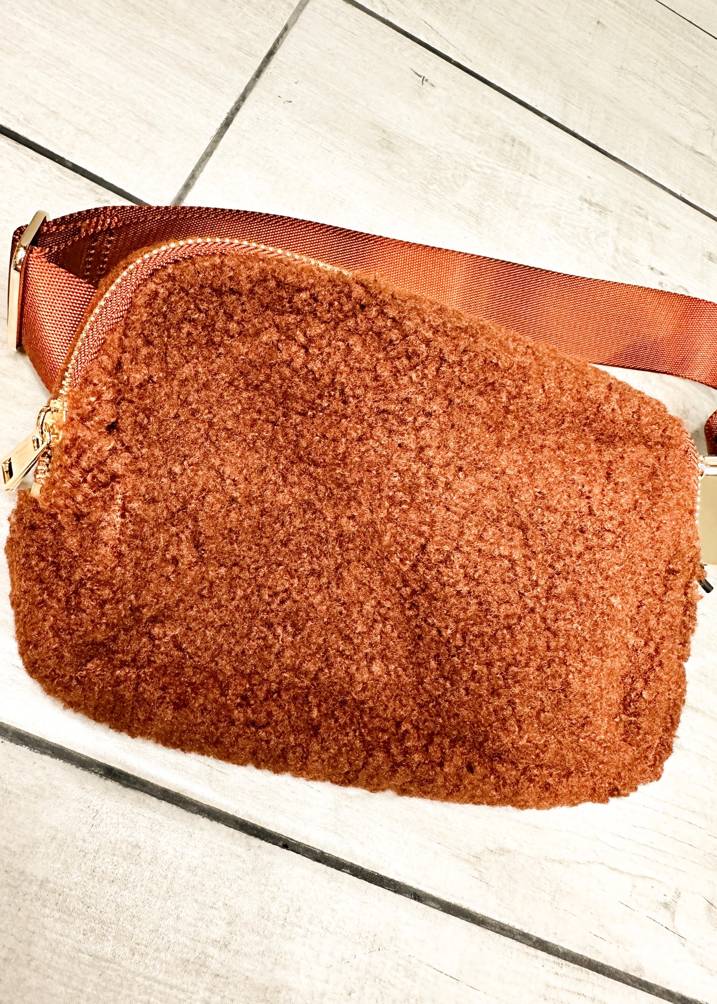 Brown Fleece Nylon Belt Bag