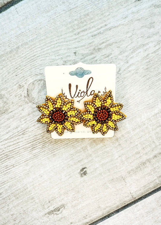 Sunflower Beaded Stud Earrings