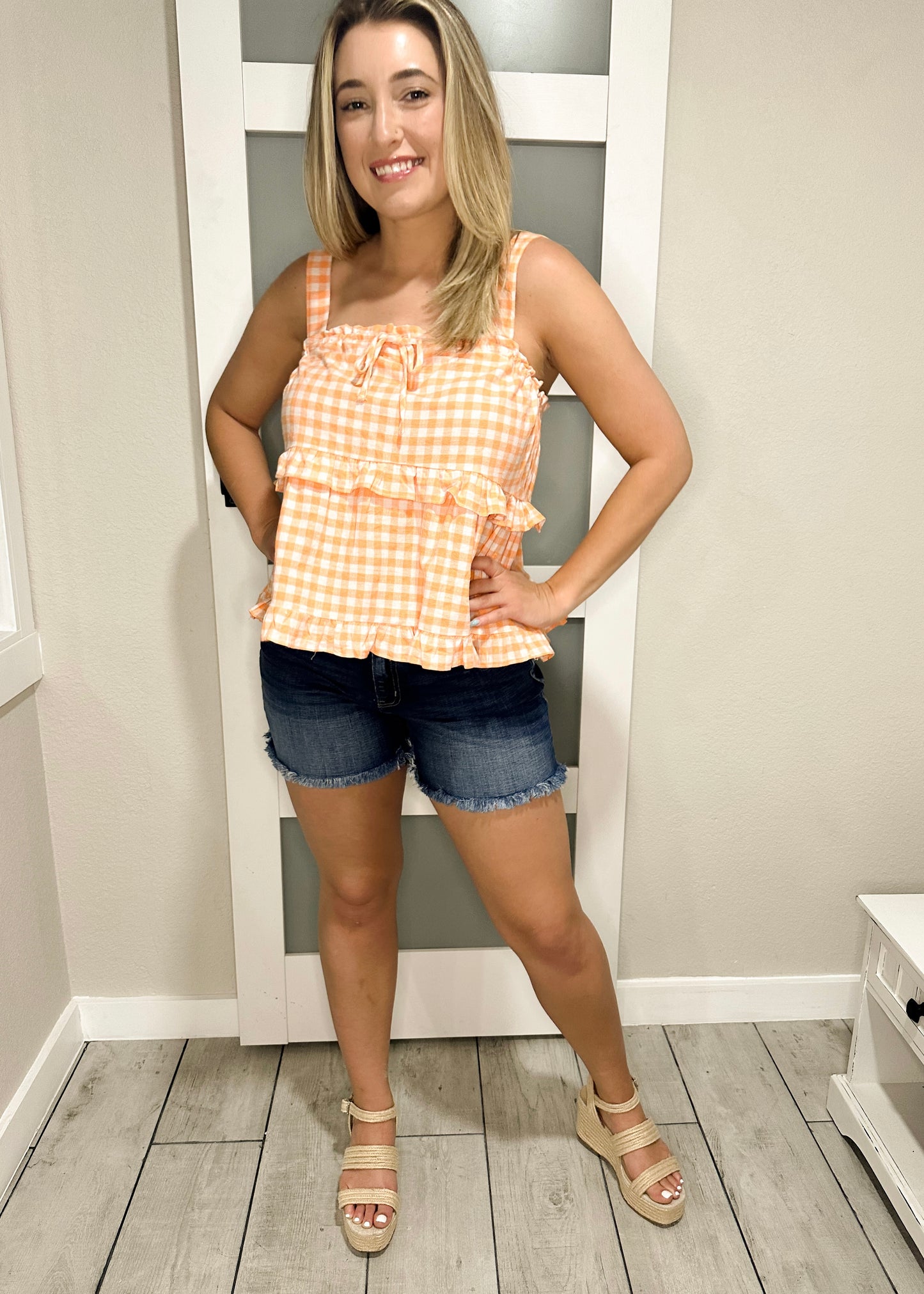 Mango Gingham Ruffled Tank Top