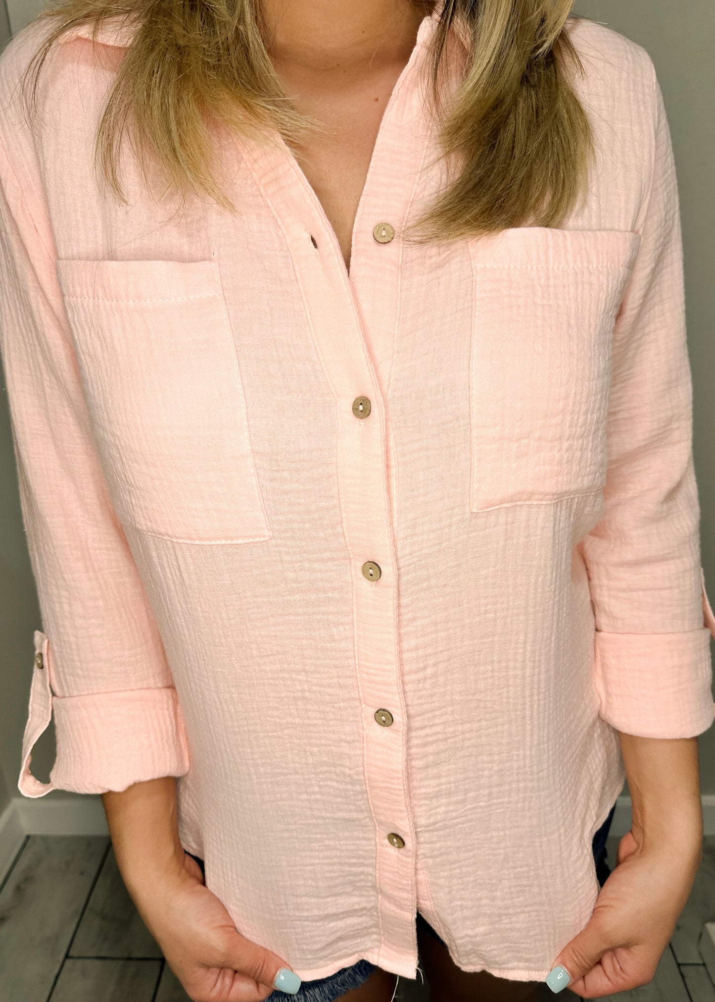 Blush Gauze Button Down Shirt