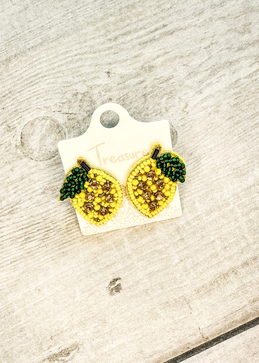 Lemon Beaded Stud Earrings