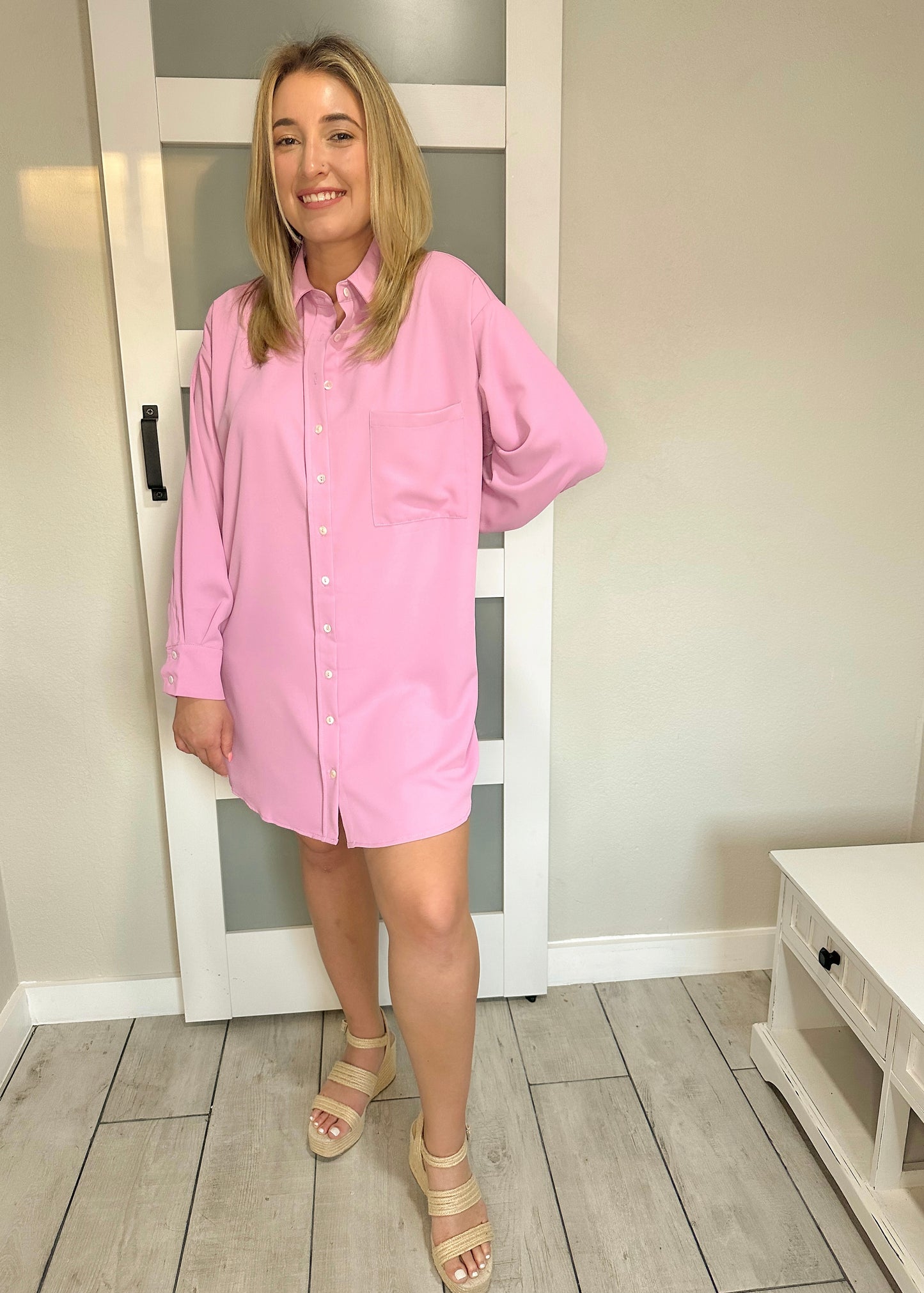 Mauve Long Sleeve Button Up Shirt Dress