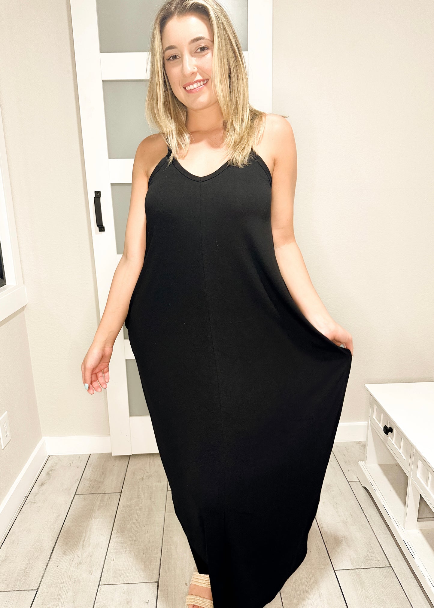 Black V-Neck Maxi Dress w/ Pockets